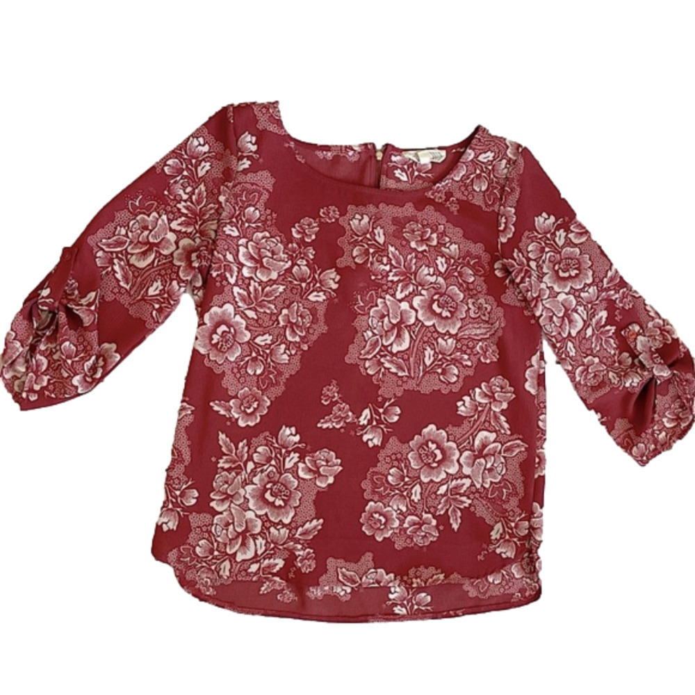 Pink Rose Floral 3/4 Sleeve Blouse - Picture 2 of 10